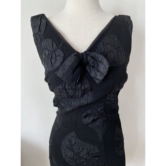 VTG Originals‎ by Mr Jed Womens Wiggle Dress Black Textured Leaf Bow Cocktail - Picture 2 of 11